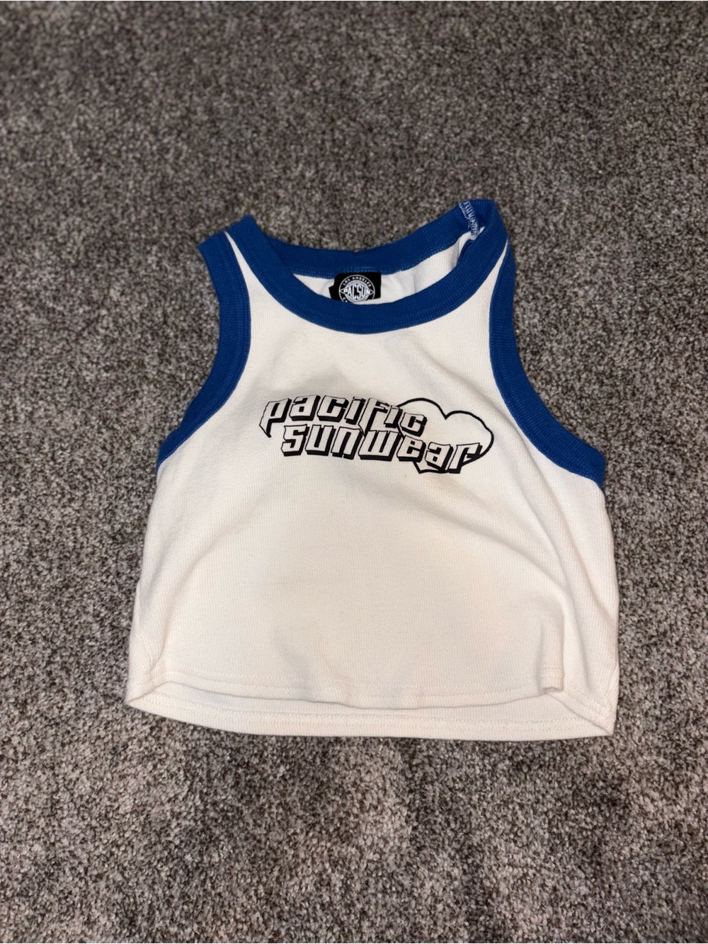 Pacific Sunwear White & Blue Cropped Tank Top